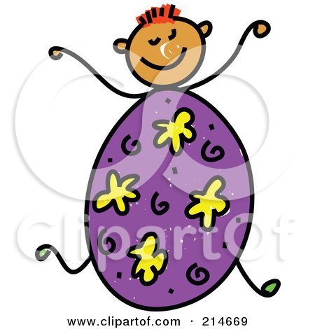Royalty-Free (RF) Clipart Illustration of a Childs Sketch Of A Boy With An Easter Egg Body by Prawny