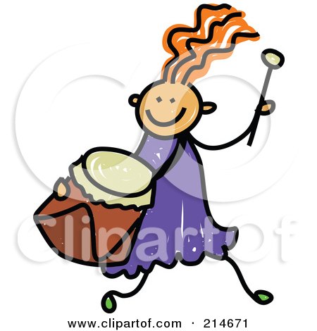Royalty-Free (RF) Clipart Illustration of a Childs Sketch Of A Girl Running With A Drum by Prawny
