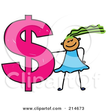 Royalty-Free (RF) Clipart Illustration of a Childs Sketch Of A Girl And Dollar Symbol by Prawny