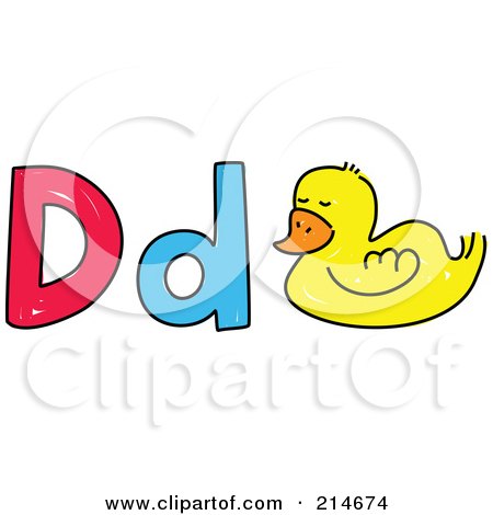 Royalty-Free (RF) Clipart Illustration of a Childs Sketch Of Lowercase And Capital D's With A Duck by Prawny