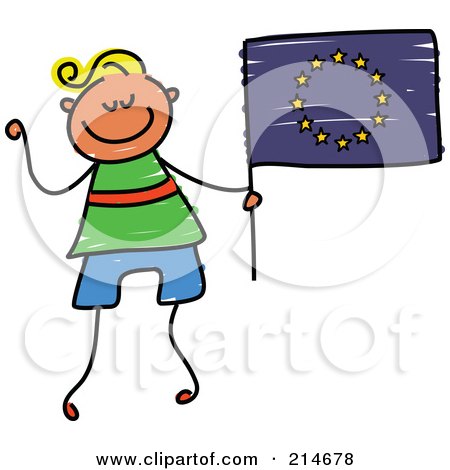 Royalty-Free (RF) Clipart Illustration of a Childs Sketch Of A Boy Holding A European Flag by Prawny
