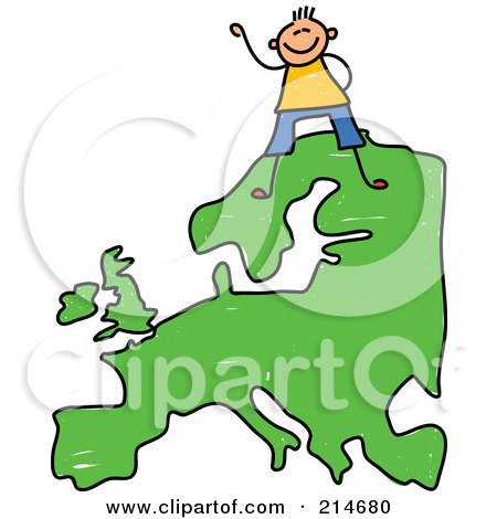 Royalty-Free (RF) Clipart Illustration of a Childs Sketch Of A Happy European Boy On A Map Of Asia by Prawny