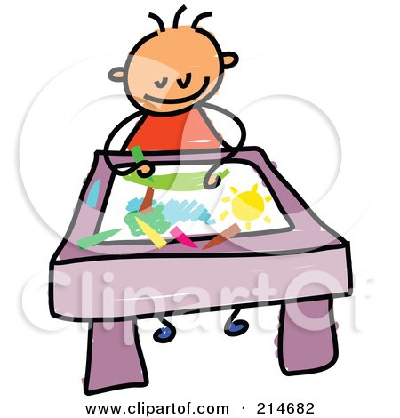 Royalty-Free (RF) Clipart Illustration of a Childs Sketch Of A Toddler Boy Coloring A Picture by Prawny