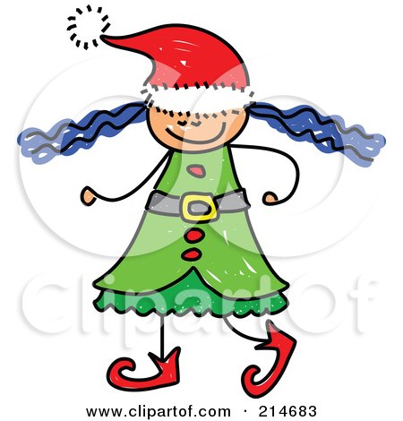 Royalty-Free (RF) Clipart Illustration of a Childs Sketch Of A Christmas Elf Girl by Prawny