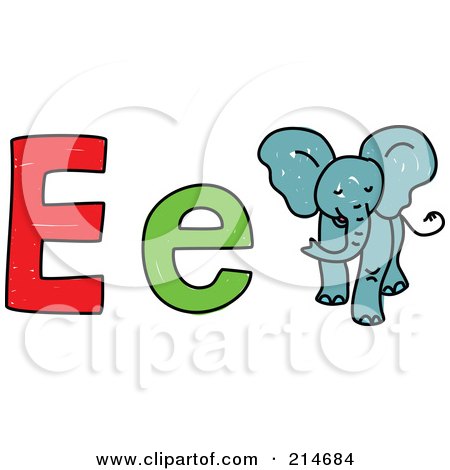Royalty-Free (RF) Clipart Illustration of a Childs Sketch Of E Is For Elephant by Prawny