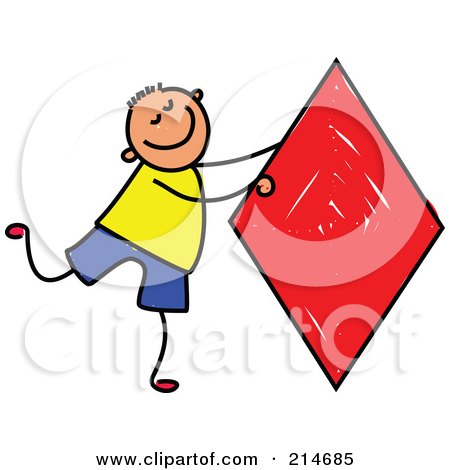 Royalty-Free (RF) Clipart Illustration of a Childs Sketch Of A Boy With A Red Diamond by Prawny