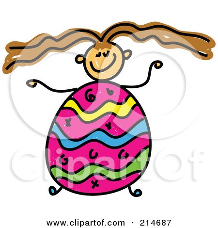 Royalty-Free (RF) Clipart Illustration of a Childs Sketch Of A Girl With An Easter Egg Body by Prawny