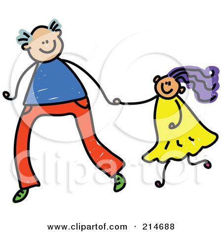 Royalty-Free (RF) Clipart Illustration of a Childs Sketch Of A Father Holding Hands With His Daughter - 1 by Prawny