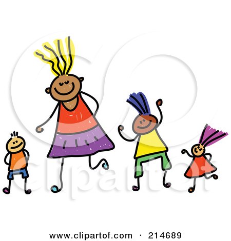 Royalty-Free (RF) Clipart Illustration of a Childs Sketch Of Four Happy Kids by Prawny