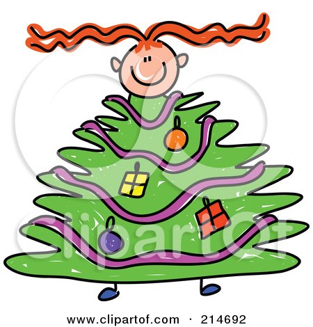 Royalty-Free (RF) Clipart Illustration of a Childs Sketch Of A Girl With A Christmas Tree Body by Prawny