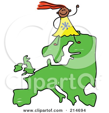 Royalty-Free (RF) Clipart Illustration of a Childs Sketch Of A Happy European Girl On A Map Of Asia by Prawny