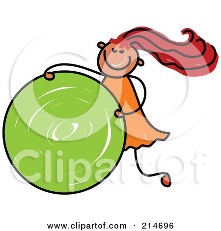 Royalty-Free (RF) Clipart Illustration of a Childs Sketch Of A Girl Rolling A Green Circle by Prawny