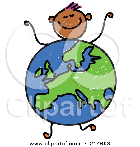 Royalty-Free (RF) Clipart Illustration of a Childs Sketch Of A Boy With A European Globe Body by Prawny