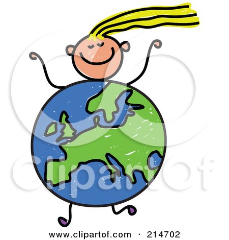 Royalty-Free (RF) Clipart Illustration of a Childs Sketch Of A Girl With A European Globe Body by Prawny