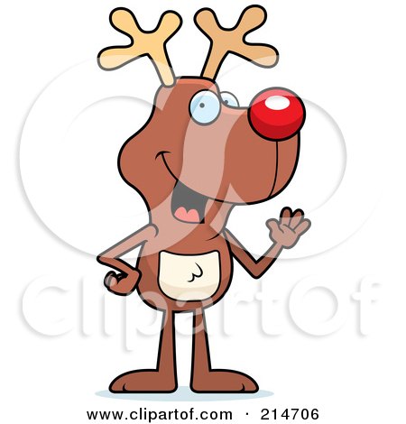 Royalty-Free (RF) Clipart Illustration of a Waving Rudolph Standing On His Hind Legs by Cory Thoman