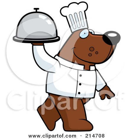 Royalty-Free (RF) Clipart Illustration of a Chef Bear Walking And Carrying A Platter by Cory Thoman