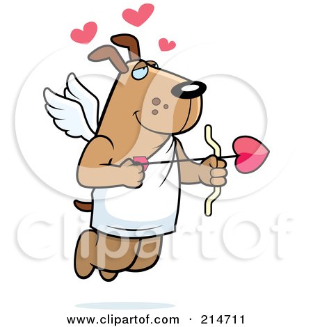 Royalty-Free (RF) Clipart Illustration of a Flying Dog Cupid With Hearts And An Arrow by Cory Thoman