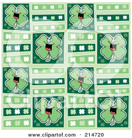 Royalty-Free (RF) Clipart Illustration of a Background Pattern Of Clovers And Happy Shamrocks by Cory Thoman