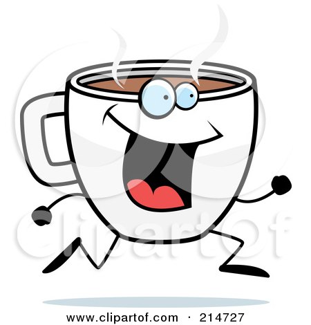 Royalty-Free (RF) Clipart Illustration of a Happy Running Coffee Cup Character by Cory Thoman