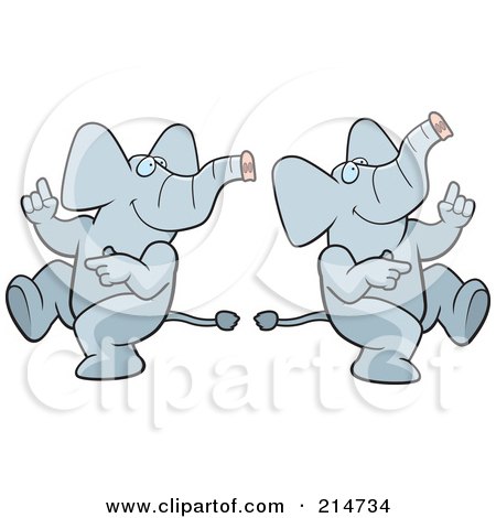 Royalty-Free (RF) Clipart Illustration of a Digital Collage Of A Dancing Elephant In Different Poses by Cory Thoman
