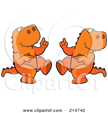Royalty-Free (RF) Clipart Illustration of a Digital Collage Of A Dancing Tyrannosaurus Rex In Different Poses by Cory Thoman
