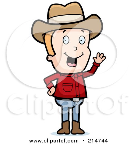 Royalty-Free (RF) Clipart Illustration of a Friendly Blond Cowboy Waving by Cory Thoman