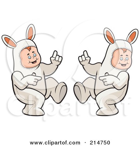 Royalty-Free (RF) Clipart Illustration of a Digital Collage Of A Boy In A Rabbit Costume, In Different Poses by Cory Thoman