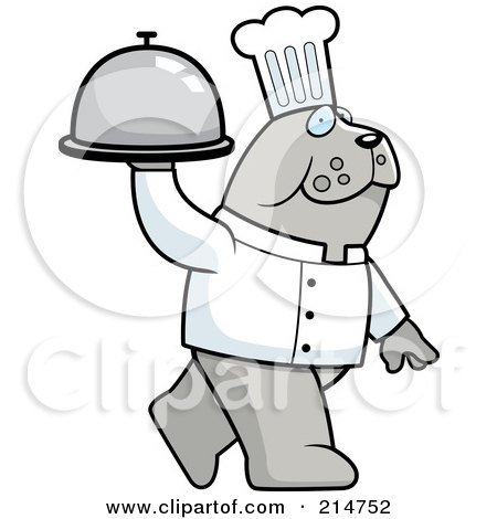 Royalty-Free (RF) Clipart Illustration of a Chef Bulldog Walking And Carrying A Platter by Cory Thoman