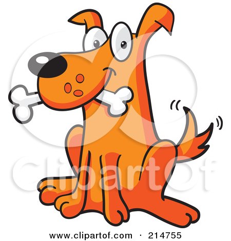 Royalty-Free (RF) Clipart Illustration of a Happy Sitting Orange Dog With A Bone In His Mouth by Cory Thoman
