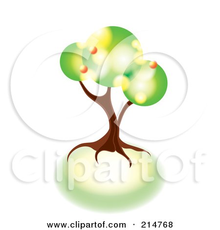 Royalty-Free (RF) Clipart Illustration of a Tree Made Of Green And Yellow Circles On Round Soil by MilsiArt