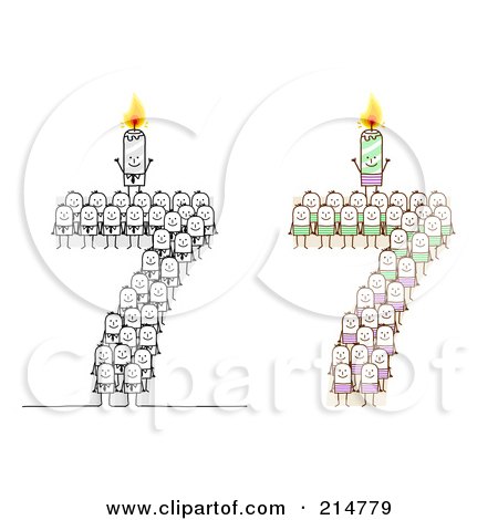 Royalty-Free (RF) Clipart Illustration of a Digital Collage Of Crowds Of Stick Men Forming 7 With Candles by NL shop