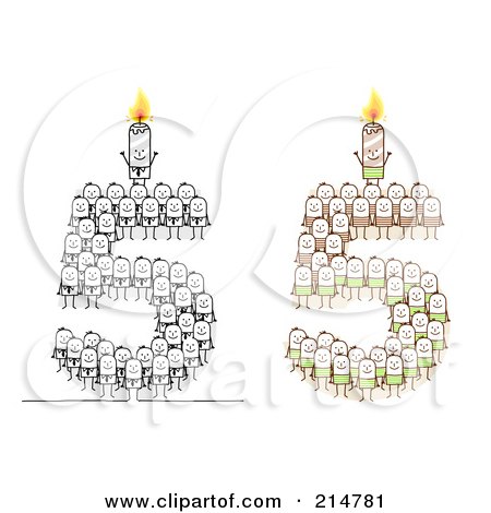 Royalty-Free (RF) Clipart Illustration of a Digital Collage Of Crowds Of Stick Men Forming 5 With Candles by NL shop