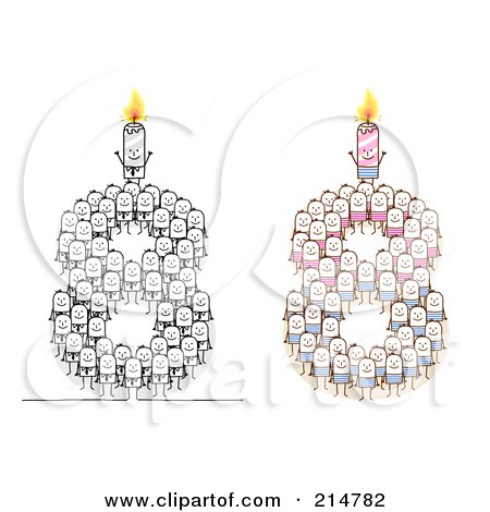 Royalty-Free (RF) Clipart Illustration of a Digital Collage Of Crowds Of Stick Men Forming 8 With Candles by NL shop
