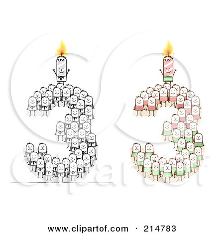 Royalty-Free (RF) Clipart Illustration of a Digital Collage Of Crowds Of Stick Men Forming 3 With Candles by NL shop