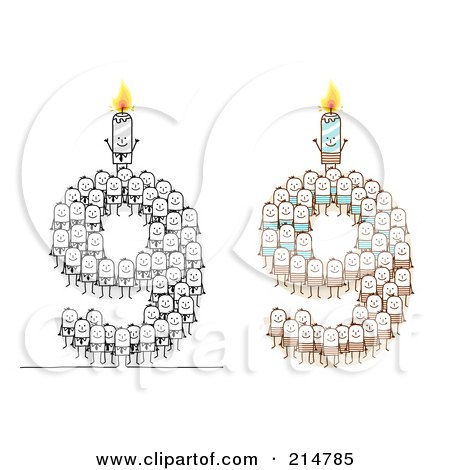 Royalty-Free (RF) Clipart Illustration of a Digital Collage Of Crowds Of Stick Men Forming 9 With Candles by NL shop