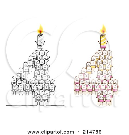 Royalty-Free (RF) Clipart Illustration of a Digital Collage Of Crowds Of Stick Men Forming 4 With Candles by NL shop