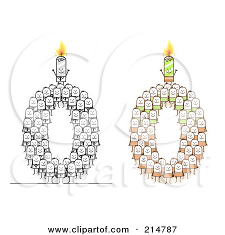Royalty-Free (RF) Clipart Illustration of a Digital Collage Of Crowds Of Stick Men Forming 0 With Candles by NL shop