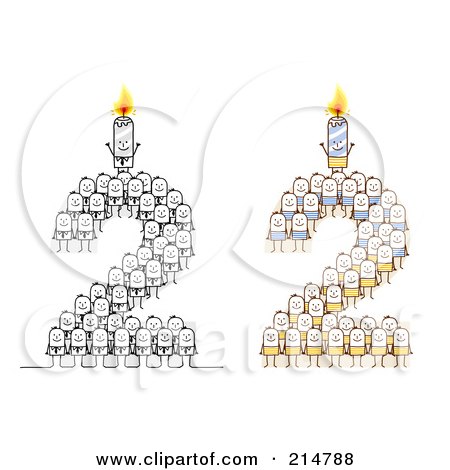 Royalty-Free (RF) Clipart Illustration of a Digital Collage Of Crowds Of Stick Men Forming 2 With Candles by NL shop