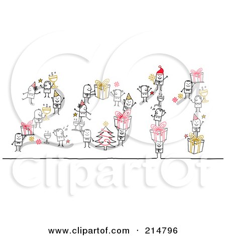 Royalty-Free (RF) Clipart Illustration of a Stick People With Christmas Gifts And Trees, Forming 2011 by NL shop