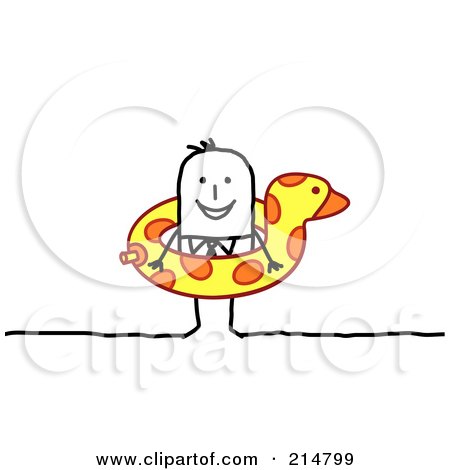 Royalty-Free (RF) Clipart Illustration of a Stick Man Wearing A Floatie by NL shop