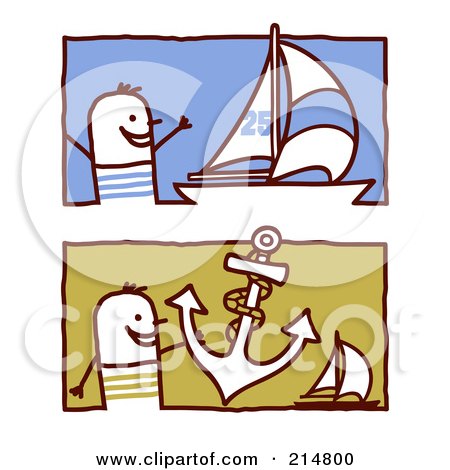 Royalty-Free (RF) Clipart Illustration of a Digital Collage Of Stick Men With Sailboats by NL shop
