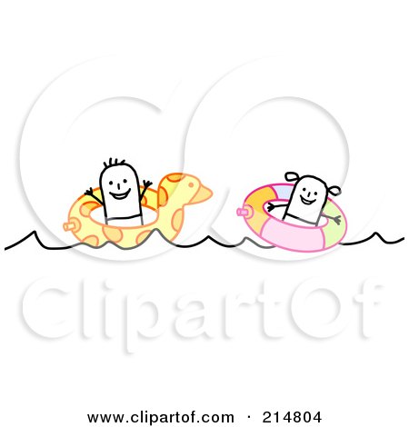 Royalty-Free (RF) Clipart Illustration of a Two Children Swimming With Inner Tubes by NL shop