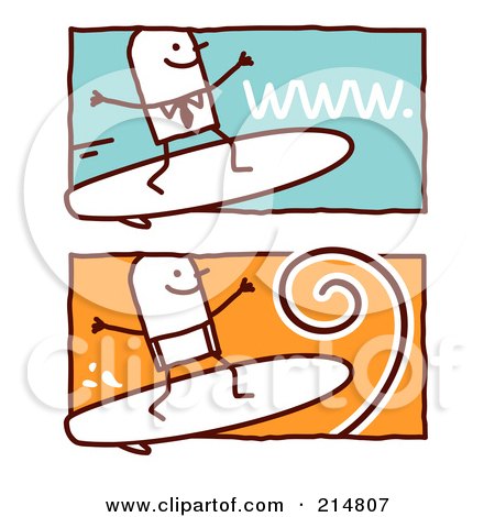 Royalty-Free (RF) Clipart Illustration of a Digital Collage Of Stick Business Men Surfing by NL shop