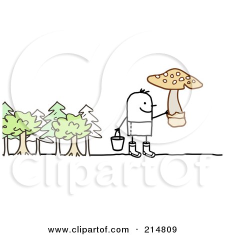 Royalty-Free (RF) Clipart Illustration of a Stick Man Picking Wild Mushrooms by NL shop