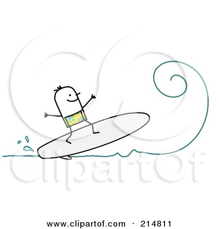 Royalty-Free (RF) Clipart Illustration of a Stick Man Surfing A Wave by NL shop