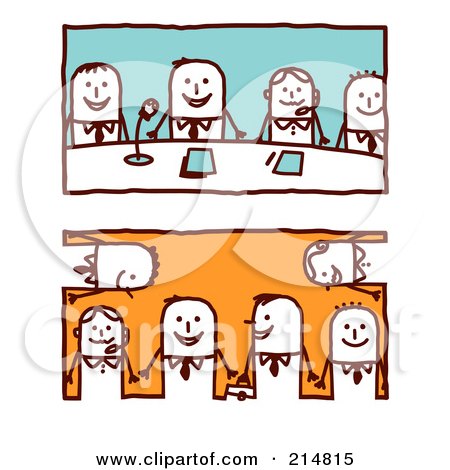 Royalty-Free (RF) Clipart Illustration of a Digital Collage Of Stick Business Men In Meetings by NL shop
