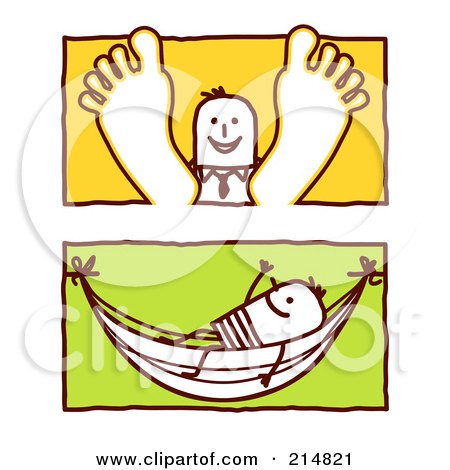 Royalty-Free (RF) Clipart Illustration of a Digital Collage Of Stick Business Men With Their Feet Up And In A Hammock by NL shop