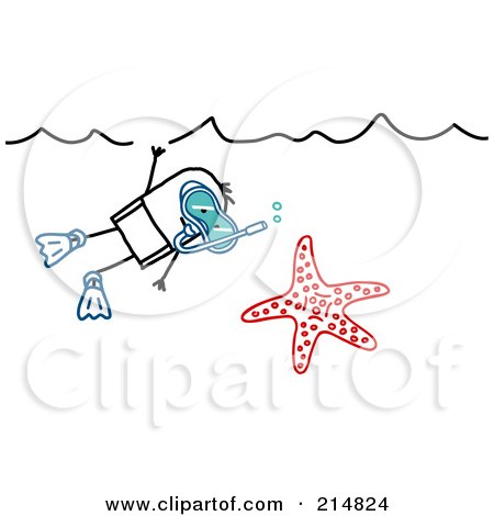 Royalty-Free (RF) Clipart Illustration of a Stick Man Snorkeling By A Starfish by NL shop