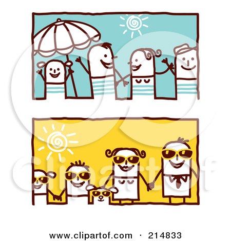 Royalty-Free (RF) Clipart Illustration of a Digital Collage Of Summer Stick Families Holding Hands by NL shop