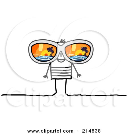 Royalty-Free (RF) Clipart Illustration of a Stick Man Wearing Shades Reflecting A Tropical Island by NL shop
